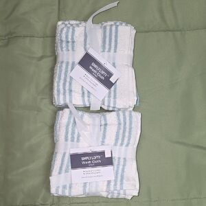 Simply Lofty White & Light Blue Striped Wash Cloths 6pk - Set of 2